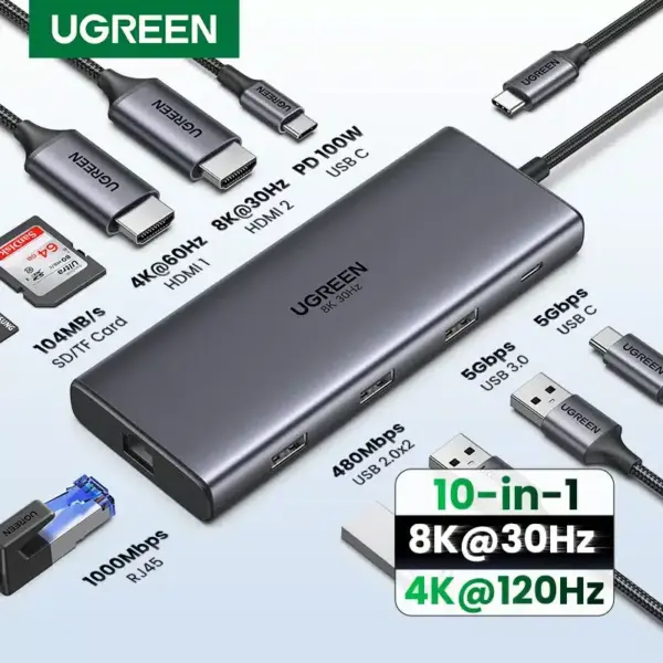 UGREEN Dual HDMI USB-C HUB 8K 4K HDMI Adaptador para PC / Mac